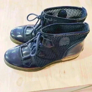 Sorel Navy Mesh and Patent Lace-Up Ankle Boots